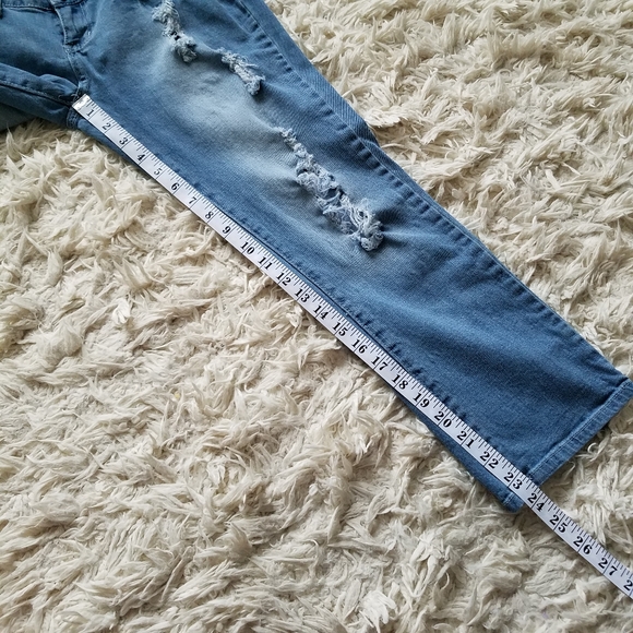 Red Rivet blue distressed cropped jeans low waist Y2K - Picture 7 of 8